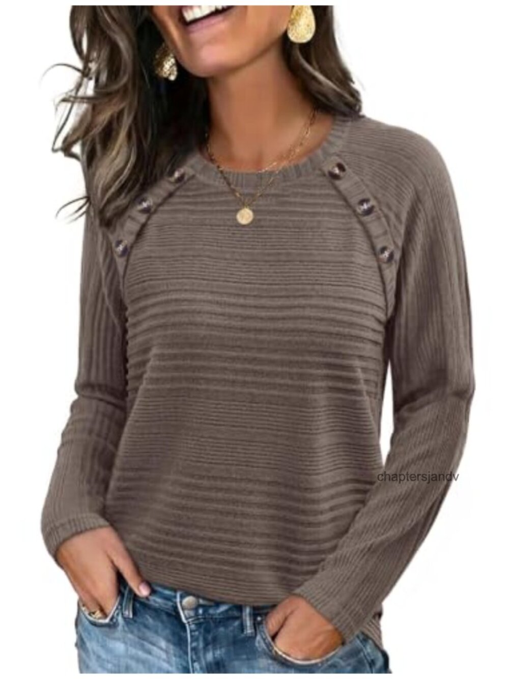 Long Sleeve Tunic Sweater Lightweight Loose Fit Button Top for Fall
